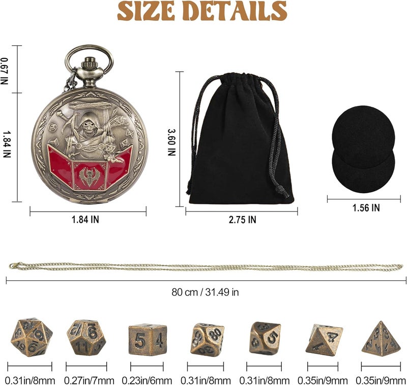 banloga D&D Dice Set,7PCS Metal Dice for Dungeons and Dragons,Mini Dice Set with Pocket Watch Case,Role Playing Board Games Accessories (DM, Bronze) - Image 4